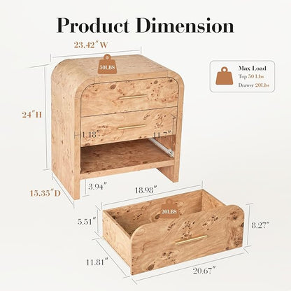 Night Stand Set of 2 [Unique Curved Profile] [FSC-Certified Wooden Board] 3-Drawer Nightstand 26.7" H Metal Handle Modern Sturdy Bedside Table Side Table End Table