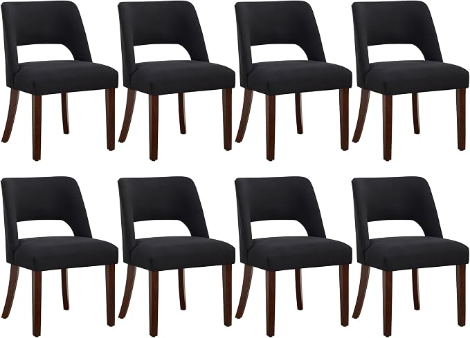 Dining Chair Set of 8,Modern Dining Room Chairs with Thick Cushions,Upholstered Linen Fabric Kitchen Chairs for Kitchen Dining Room Black