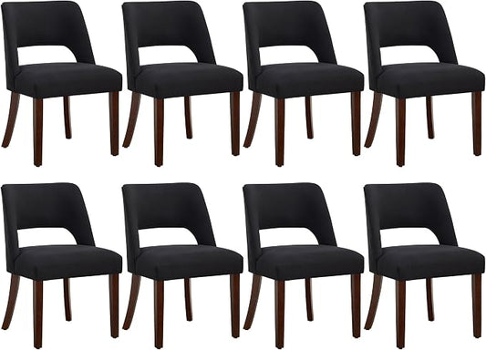 Dining Chair Set of 8,Modern Dining Room Chairs with Thick Cushions,Upholstered Linen Fabric Kitchen Chairs for Kitchen Dining Room Black