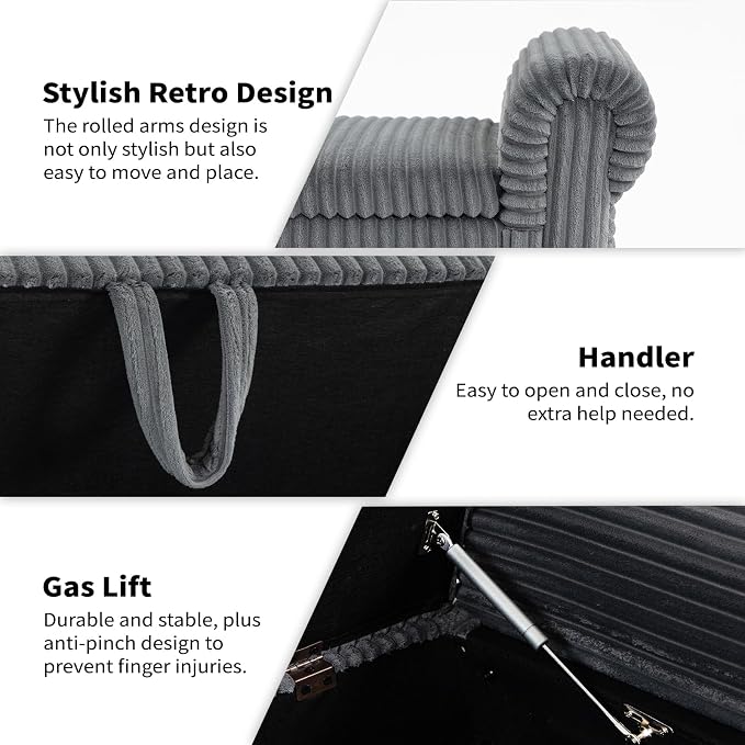 Storage Bench for Bedroom, 60" End of Bed Bench Premium Linen Upholstered Storage Ottoman, Entryway, Closet,Dark Grey
