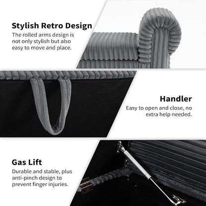 Storage Bench for Bedroom, 60" End of Bed Bench Premium Linen Upholstered Storage Ottoman, Entryway, Closet,Dark Grey