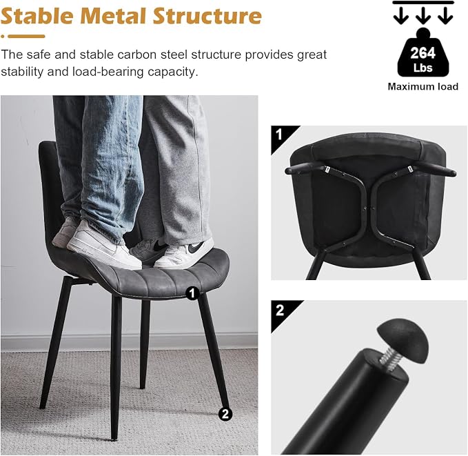 CLIPOP Dining Chairs Set of 4, Faux Leather Dining Chairs with Upholstered Seat, High Back Comfy Cushion, Metal Leg, Accent Kitchen Side Chair for Living, Restaurant & Meeting Room, Grey