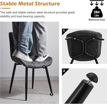 CLIPOP Dining Chairs Set of 6, Faux Leather Dining Chairs with Upholstered Seat, High Back Comfy Cushion, Metal Leg, Accent Kitchen Side Chair for Living, Restaurant & Meeting Room, Grey