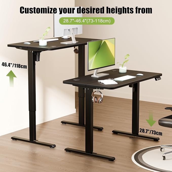 ERGOMAKER Electric Standing Desk, 39.3" x 23.6" Height Adjustable Sit Stand Desk with Splice Board for Home Office, Computer Desk Memory Preset (Black Frame, Black Desktop)