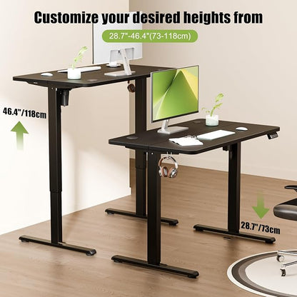 ERGOMAKER Electric Standing Desk, 39.3" x 23.6" Height Adjustable Sit Stand Desk with Splice Board for Home Office, Computer Desk Memory Preset (Black Frame, Black Desktop)