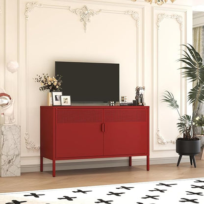 Metal Storage Locker Cabinet with 2 Doors & Adjustable Shelves, 25" Red Accent Furniture, Multipurpose Office or TV Stand for Home Entryway,Living Room