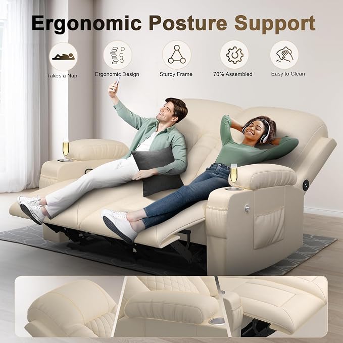 YONISEE Loveseat Recliner, Loveseat Recliner Sofa with Storage, Recliner Chair with USB Ports, 2 Cell Phone Holders, Cup Holder, Loveseat Couch for Living Room Home Theater Seating