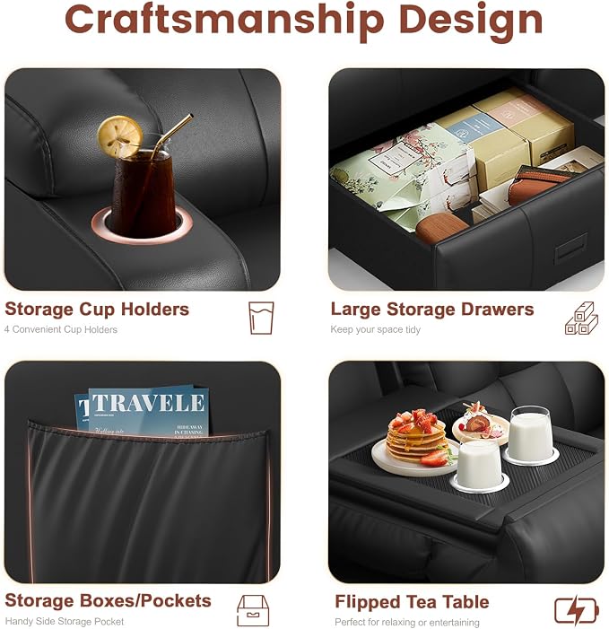 Loveseat Recliner, 3 Seater Massage Reclining Sofa Sets Heavy Weight Capacity, RV Loveseat Couch Clearance with Drop Down Table, Storage, Cup Holders, Wall Hugger Reclining Couch for Living Room