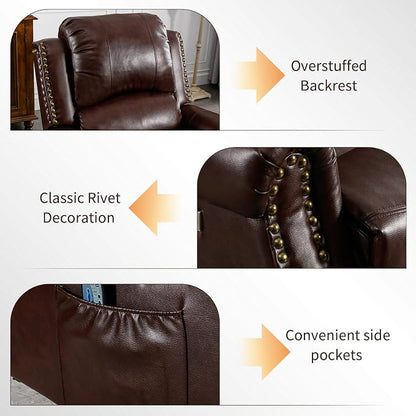 HAOMARKETS Classic Power Recliner Chair with Massage and Heat, Breathable Faux Leather Electric Recliner with USB&Type-C Ports, Overstuffed Reclining Sofa with Rivets for Living Room, Caramel Brown