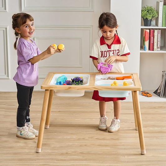 VEVOR Sensory Table for Toddlers, Kids Activity with 3 Foldable Storage Bins & Double-Sided Board, Indoor/Outdoor Play Sand and Water Table, Wooden Kids Sensory for Drawing Studying