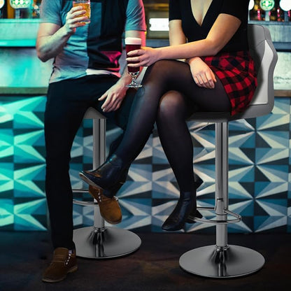 Racing Style Bar Stools Set of 2, Adjustable Counter Height Chairs with Faux Leather, 360° Swivel Bar Stools with Backs, Racing Seat Bar Stool Chairs, Gray/White