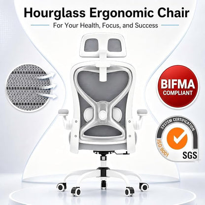 Ergonomic Office Chair for Back & Neck Pain Relief, Virgin Foam Seat, 2D Adjustable Lumbar & 3D Headrest, Tilt & Rock for Relaxation, Ideal for Long Sitting Comfort, Gray/Silver