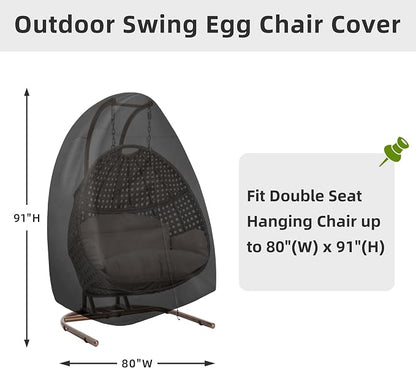 Easy-Going Patio Hanging Egg Chair Cover, UV Resistant Waterproof Outdoor Double Seat Swing Chair Cover with Zipper, Black