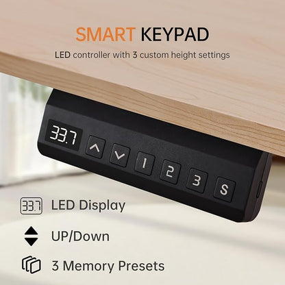 47"x24" Standing Desk Height Adjustable Electric Stand up Desks for Home Office Computer Sit Stand Desk with Two-Piece Desktop with gap LED Display 3 Memory Presets T-Shaped Metal Support,Maple