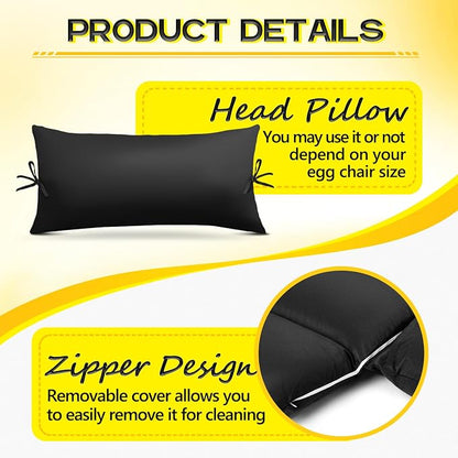 MAGIC ELEPHANT Egg Chair Cushion, Memory Foam Indoor Outdoor Hanging Egg Chair Cushion Replacement, Patio Basket Swing Cushion with Headrest (Black)