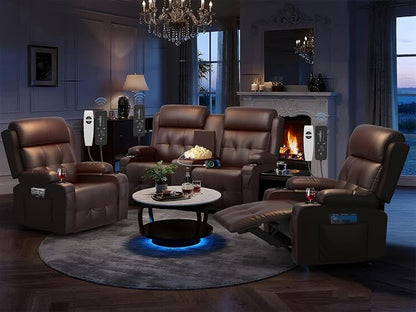Recliner Sofa Set, Home Theater Seating with Massage, Loveseat Recliner Couch and 2 Recliner Single Chairs with USB, Wall Hugger Reclining Movie Theater Chair with Cup Holders, Drawer for Gaming Room