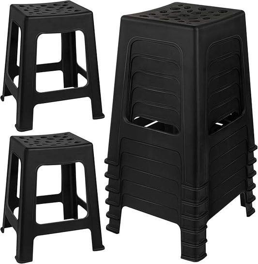 TURSTIN 6 Pack Plastic Stools 16.9 Inch Black Nesting Stools Portable Backless Bar Stool Flexible Seating Chairs for Classroom Office Home