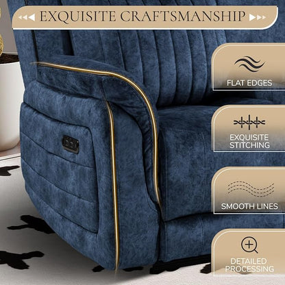 Power Reclining Loveseat with Zero Gravity, Adjustable Headrest, Power Reclining Loveseat with Console, USB/Type-C Ports, Electric 2-Seat Recliner Couch for Living Room(Blue, Loveseat)