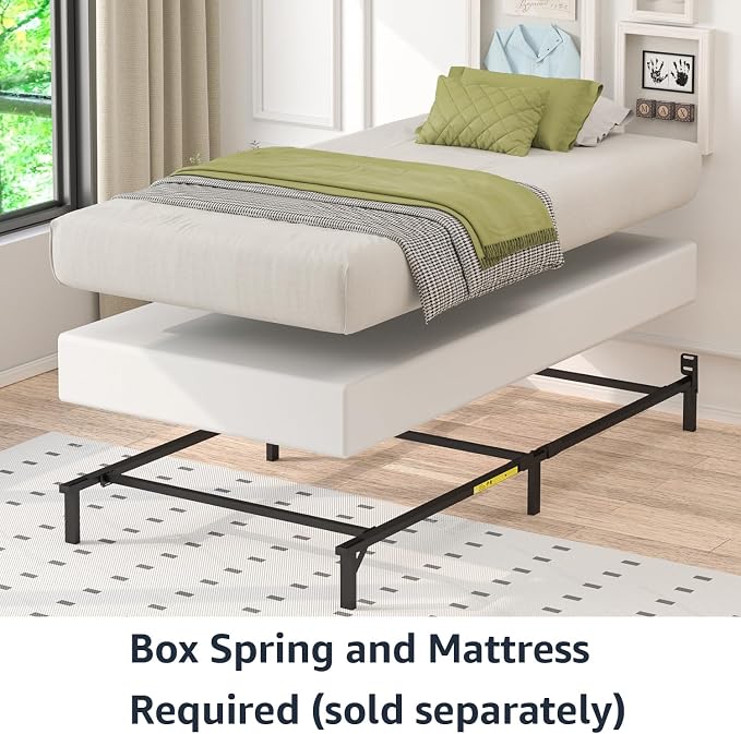 Amazon Basics Metal Twin Size Bed Frame, 6-Leg Base for Box Spring and Mattress Support, Tool-Free Easy Assembly, Black
