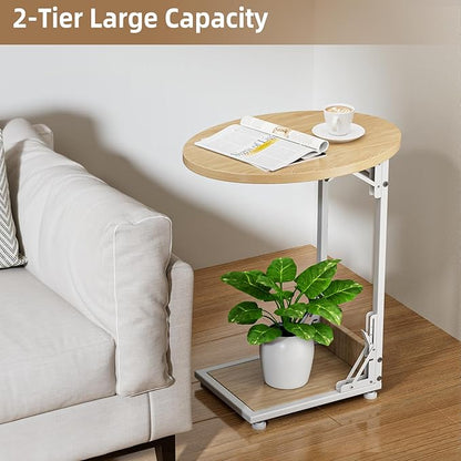 Elbourn Folding Side Table End Couch Tables, C-Shaped End Table for Living Room, Small End Table for Bedroom, Coffee Table(Nature Wood Color)