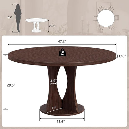 Einhomn 47.2-inch Round Dining Table, Kitchen Table for 4-6, Farmhouse Circle Dining Room Table, Space Saving Wood Kitchen & Dining Room Furniture, Black Oak
