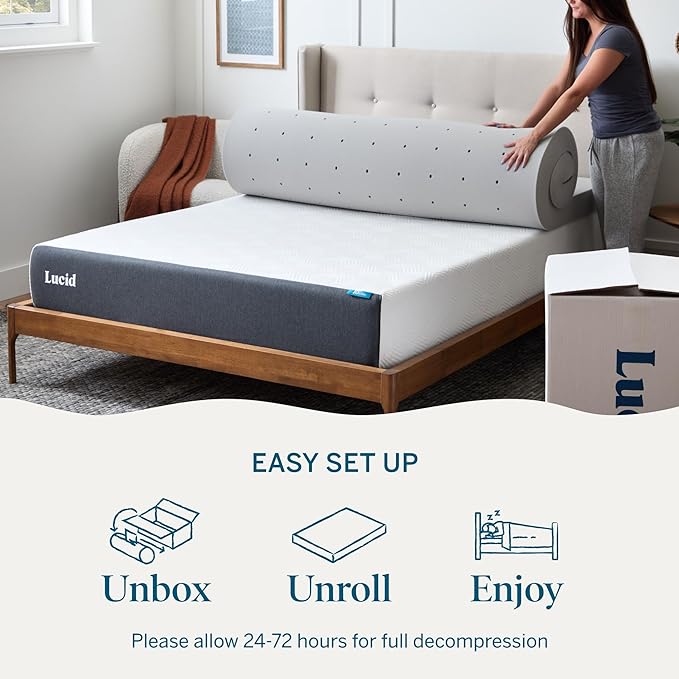 Lucid® 4" Bamboo Charcoal Memory Foam Topper – Extra Thick – Twin
