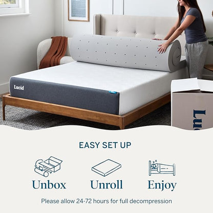 Lucid® 4" Bamboo Charcoal Memory Foam Topper – Extra Thick – Twin