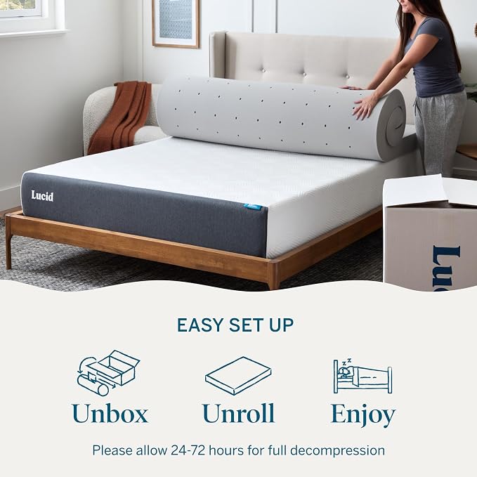 Lucid® 4" Bamboo Charcoal Memory Foam Topper – Extra Thick – Cal King