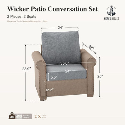 HERA'S HOUSE Patio Furniture Set, 4 x Cushioned Chairs, 3-Seat Sofa with Wood Grain Coffee Table, 5 Seats Luxury Windsor Style All Weahter Outdoor Sofa Conversation Set for Deck Lawn Backyard