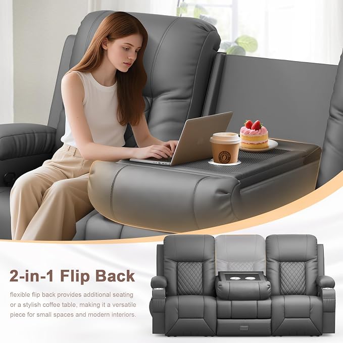 YONISEE 3 Seat Recliner Sofa with Flip Backrest Design, Loveseat Reclining Sofa with Storage Drawer, USB Ports, 2 Cell Phone Holder, Loveseat Recliner Couch for Living Room