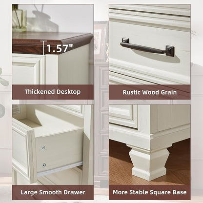 SAVOR LIFE Farmhouse Dresser and Nightstand Sets 2 Piece, 5 Drawer Dresser & 2 Drawer Nightstand Set, Rustic Wood Bedroom Furniture Set for Home, Bedroom, Hallway, White