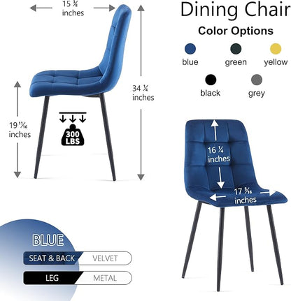 NORDICANA Navy Blue Velvet Dinner Chairs Set of 2, Modern Armless Biscuit Tufted Dining Side Chairs with Metal Legs for Kitchen Living Room Vanity