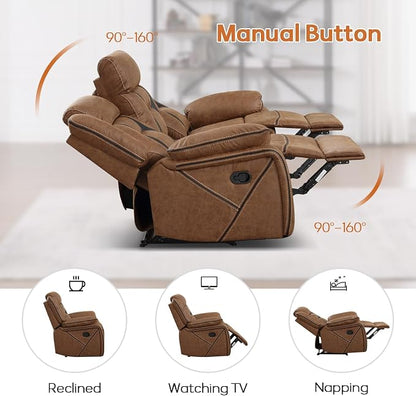 EBELLO Manual Recliner Sofa Set, Faux Leather Reclining Living Room Furniture Set, Included Recliner Chair and 3 Seat Manual Recline Sofa, Brown