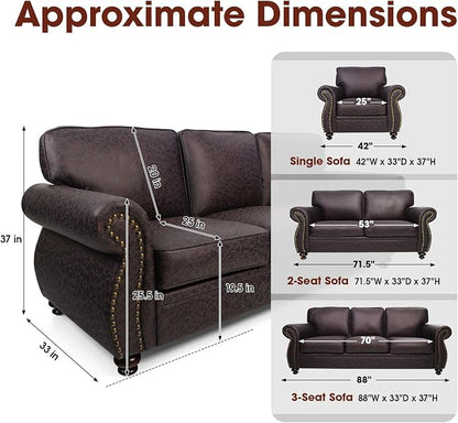 Couchus Living Room Furniture Sets,Sofa Sets and Couch Sets for Living Room,Mid-Century Vintage Sofa Couches with Rivet Design (Brown, Single+Loveseat)