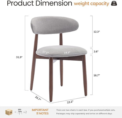 COLAMY Mid-Century Modern Wooden Dining Chair Set of 2, Indoor Upholstered Kitchen Chairs with 2.6" Cozy Padded Seat, Walnut Finish Side Dining Chair, [Gray]
