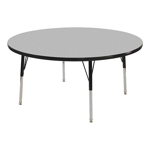 Norwood Commercial Furniture Adjustable Height Classroom Activity Table for Kids & Adults, Round Activity Table for School and Home, 36" D x 36" W x 30" H, Gray/Black