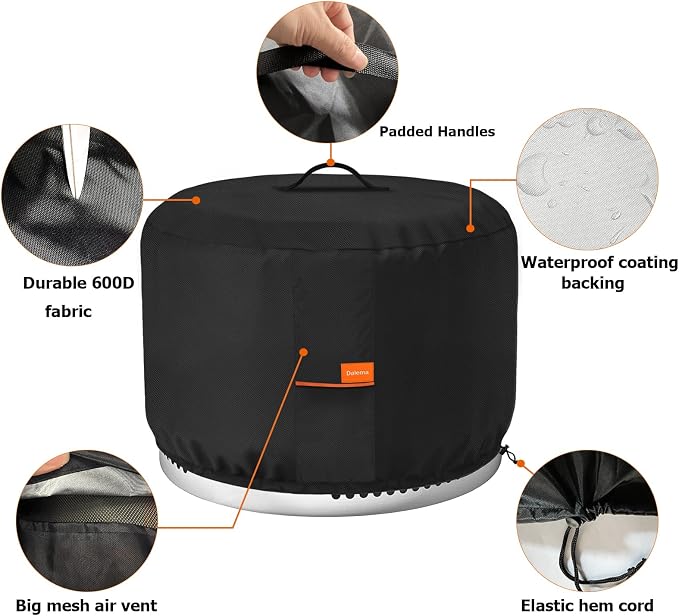 Round Fire Pit Cover,Outdoor 600D Heavy Duty 100% Waterproof Tear-Resistant Solo Stove Bonfire Firepit Covers,Patio Weatherproof Fire Pits Cover for Solo Stove Bonfire,Black