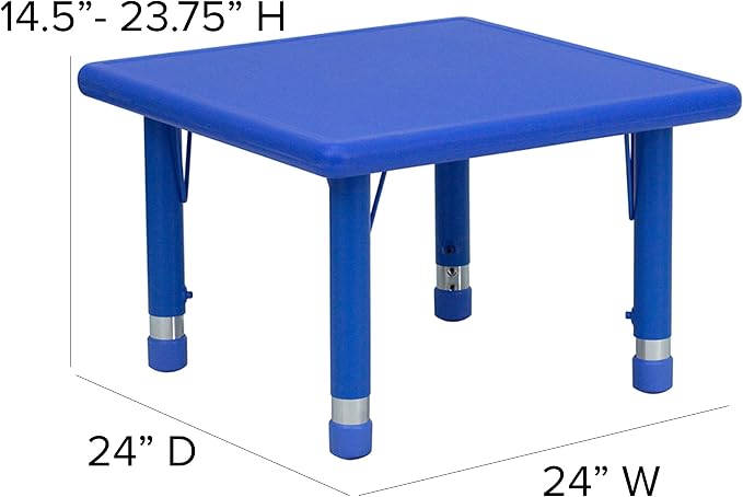 Flash Furniture Wren 24" Square Blue Plastic Height AdjusTable with Rounded Safety Corners Activity Table with Rounded Safety Corners
