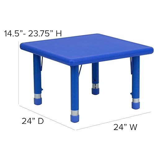 EMMA + OLIVER 24" Square Blue Plastic Height Adjustable Activity Table