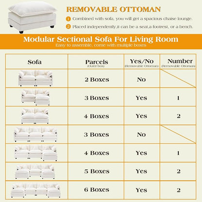 149.2" Modular Sectional Sofa,L Shaped Couch for Living Room,Modern Deep Seat Sofa 4 Seater Chenille Fabric Comfy Cloud Couches with Throw Pillows & Movable Ottoman