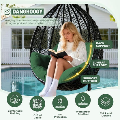 DANGHOOGY Egg Chair Cushion, Waterproof Outdoor Egg Replacement Cushions, Patio Chair Cushions for Outdoor Funiture, Thickened Hanging Chair Cushion, 35x47x7 Inches (Green)