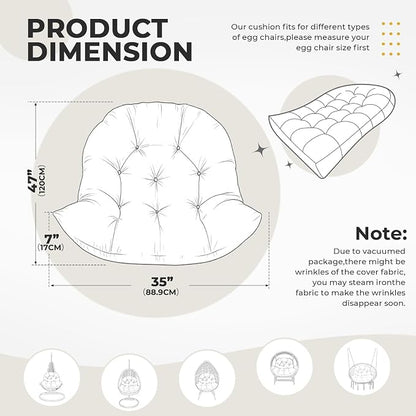 DANGHOOGY Egg Chair Cushion, Waterproof Outdoor Egg Replacement Cushions, Patio Chair Cushions for Outdoor Funiture, Thickened Hanging Chair Cushion, 35x47x7 Inches (Black)