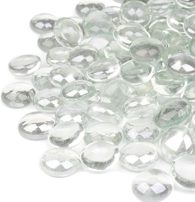 GASPRO 20 lbs Fire Pit Glass for Propane Fire Pit, 3/4 Inch Fire Glass Beads for Fireplace Fire Pit Table, Glass Rocks for Landscaping- Clear