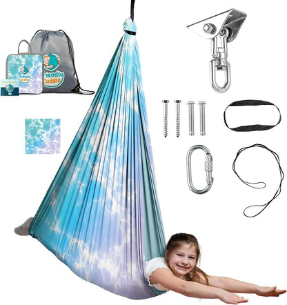 Indoor Sensory Swing for Kids or Outdoor – Holds 300lbs, Double-Layer, & 360° Swivel, Calming Compression Therapy Swing Hammock for Kids & Adults with All Hardware – Sensory-Motor Toys & Gifts