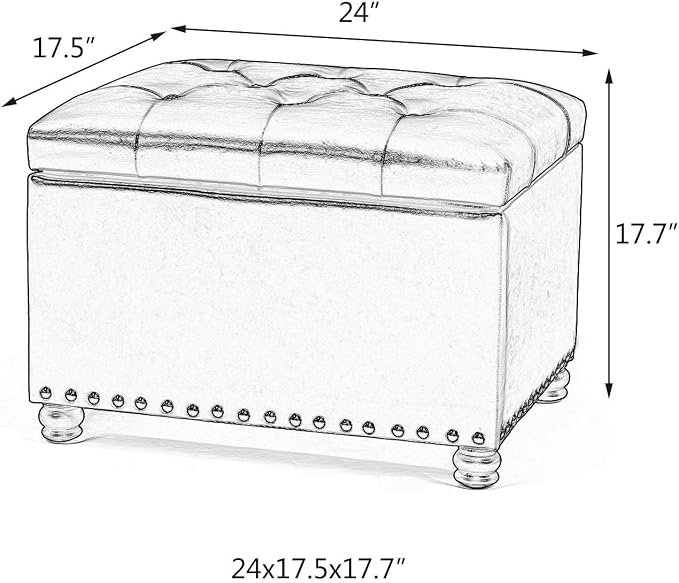 Joveco 24" Rectangular Ottoman with Storage for Living Room, Upholstered Storage Bench Foot Stool and Seat with Lift Off Lid, Coffee Table Footrest for Bedroom