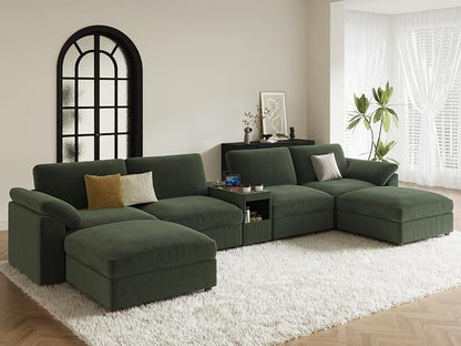 EASE MOOSE Oversized U Shape Sectional Modular Sofa, Extra Large Deep Seat Couch Modular Removable Washable Sectional Couch，Green