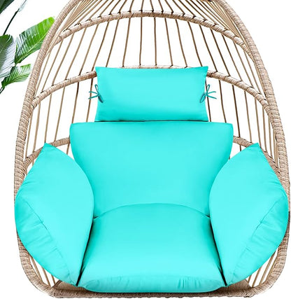 MAGIC ELEPHANT Egg Chair Cushion, Memory Foam Indoor Outdoor Hanging Egg Chair Cushion Replacement, Patio Basket Swing Cushion with Headrest (Teal)