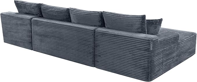 132" Oversized U-Shaped Cloud Sectional Couch Plush Corduroy Boneless Symmetrical Sofa, Front Facing Modular Compressed Boneless Sectional Sofa with Double Chaise Lounges