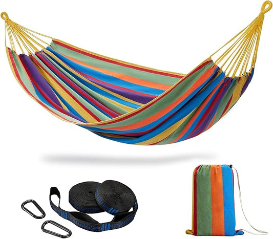CHULIM Brazilian Double Hammock with Tree Straps,Extra Large 94x63IN,2 Persons Hammock for Backyard Patio Outdoor and Indoor,450lbs Weight Capacity,Soft Woven Cotton Fabric - Tropical