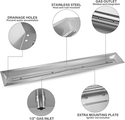 Stanbroil 60 by 6-Inch Linear Trough Drop-in Fire Pit Pan and Burner, 304 Stainless Steel Large Fire Pit for Natural Gas & Propane, BTU 108,000 Max
